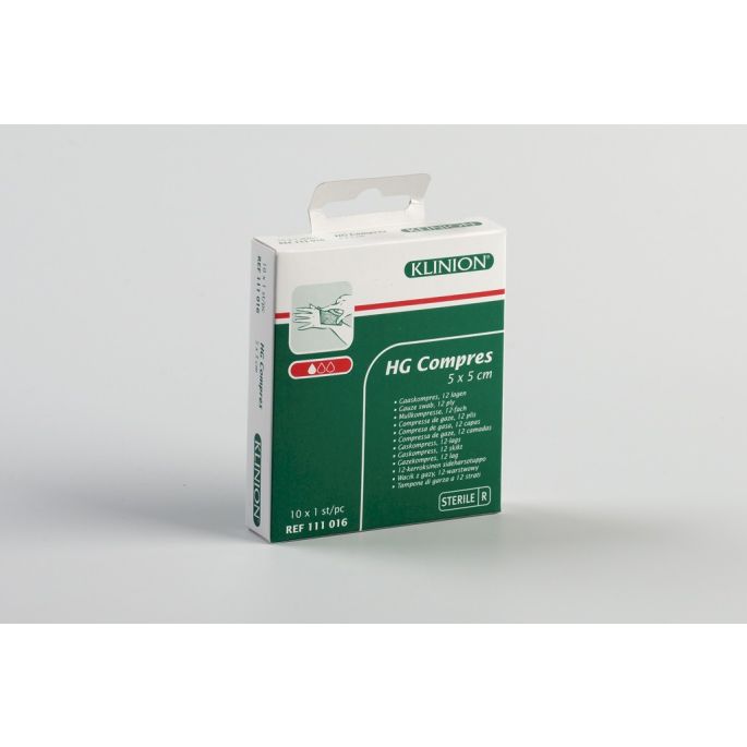 Klinion hydrofiel gaaskompres 5 x 5 cm 12-laags steriel, 10 stuks