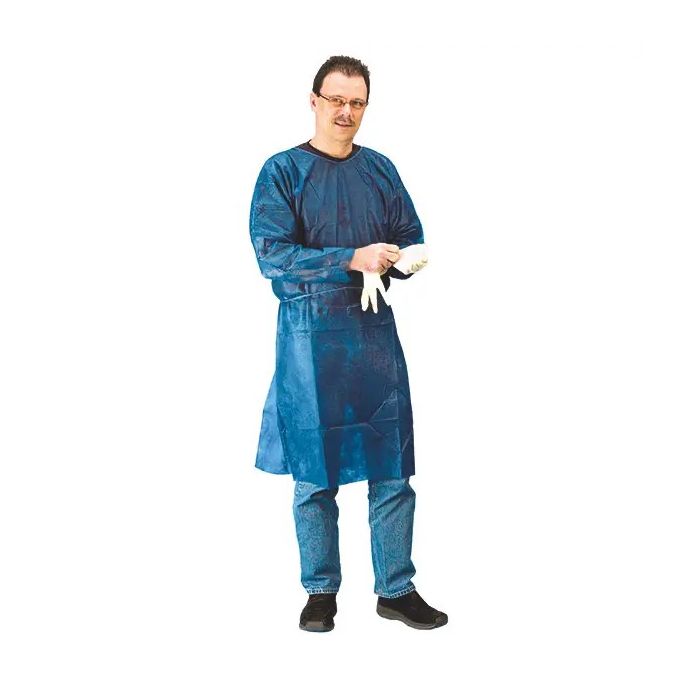 Mediware eenmalig bezoekerschort PP korte mouw blauw, lengte 120 cm