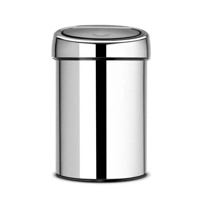 Touch Bin afvalbak, 3 liter, met kunststof inzetbak, Brilliant Steel