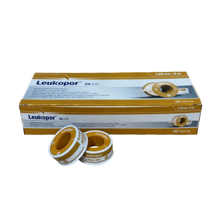 Leukopor hechtpleister op spoel, 1,25 cm x 5 m, 24 stuks