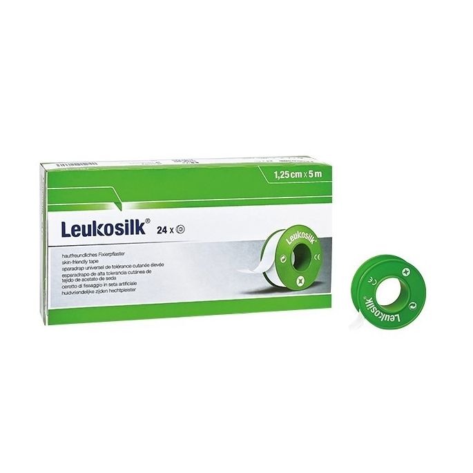 Leukosilk hechtpleister op spoel, 1,25 cm x 5 m, 24 stuks