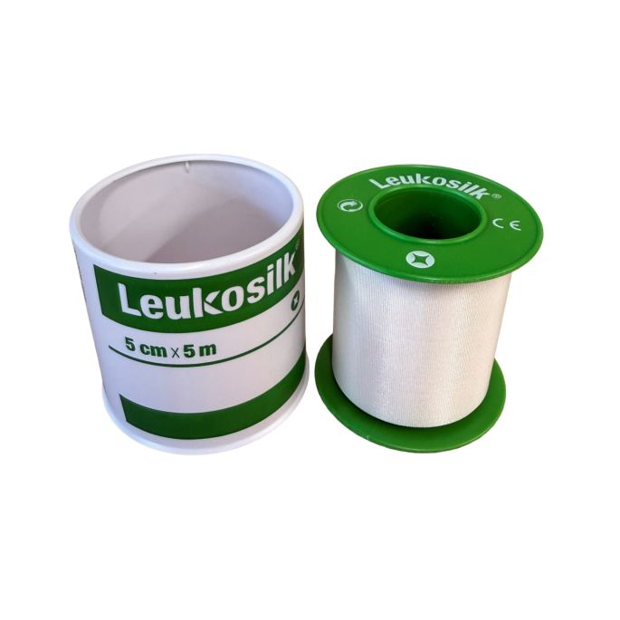 Leukosilk hechtpleister op spoel, 5 cm x 5 m, per stuk