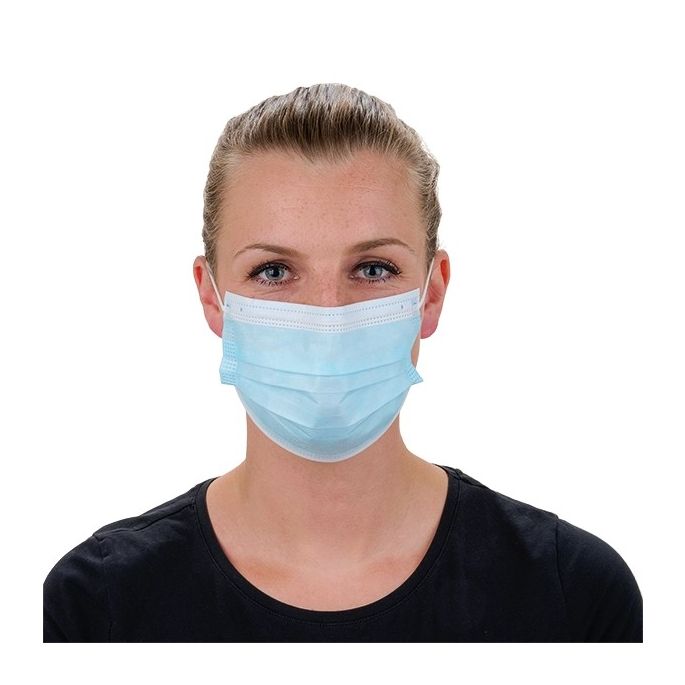 MediWare chirurgisch mondmasker Type IIR, 3-laags, blauw/wit (met oorelastieken)