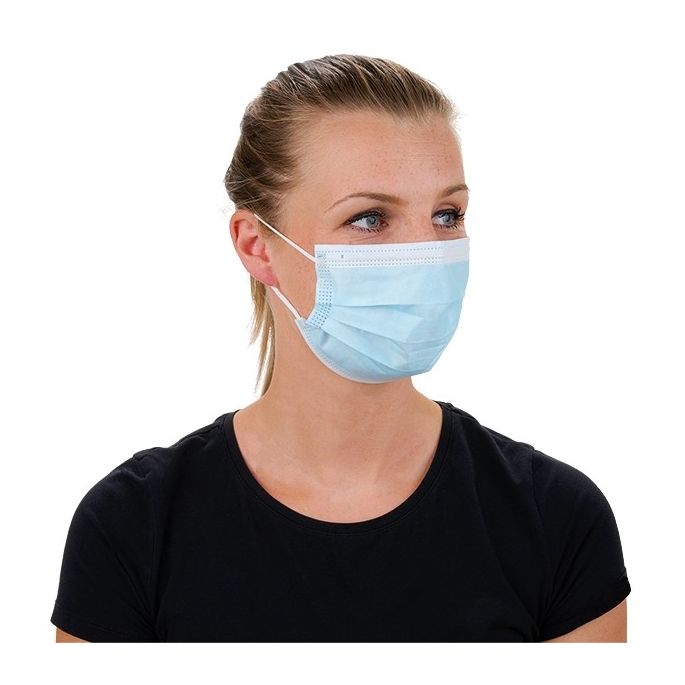 MediWare chirurgisch mondmasker Type IIR, 3-laags, blauw/wit (met oorelastieken)