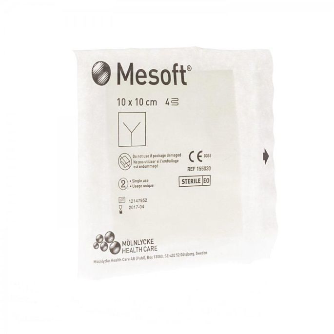Mesoft 40 g/m2 splitkompres - 4 lagen, 10 x 10 cm, 130 x 1 stuk