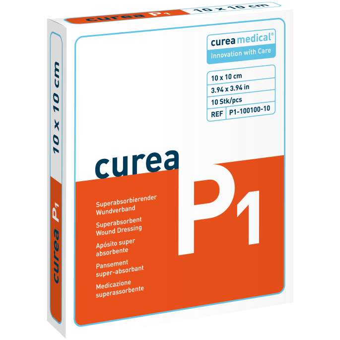 Curea P1 superabsorberend wondverband 10 x 10 cm steriel, 10 stuks
