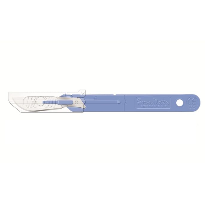 Swann Morton safety scalpel met intrekbare beschermkap, wegwerp, RVS, nr. 22, bulkverpakking, niet-steriel