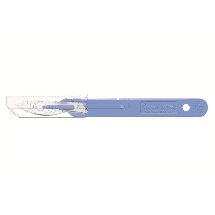 Swann Morton safety scalpel met intrekbare beschermkap, wegwerp, RVS, nr. 24, bulkverpakking, niet-steriel
