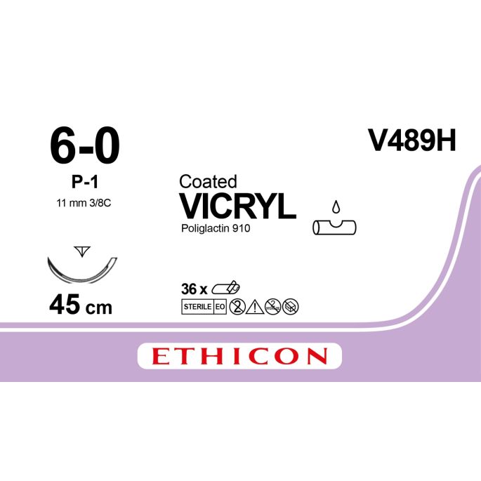 Vicryl ongekleurd gecoat 6-0, P-1 PRIME naald, V489H, 36 stuks