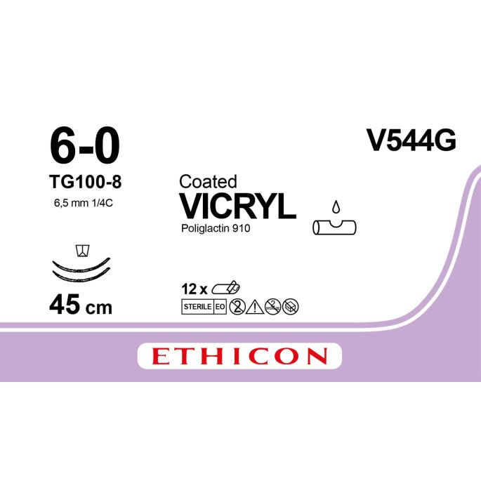 Vicryl violet 6-0, 2 x TG100-8 naald, V544G, 12 stuks