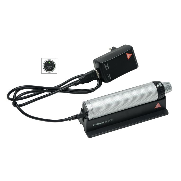 HEINE BETA4 USB oplaadhandvat 3,5 V Li-ion compleet met USB-kabel, E4-USB voeding en handvat-houder, met galvanische scheiding (X-007.99.388)