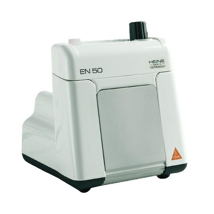 HEINE EN 50 wand-/tafeltransformator 6 V met rheostaat-bedieningsmodule, 90 graden hoekadapter, verlengsnoer 2 m en instrumenthouder
