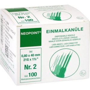 Neopoint injectienaalden groen 21G Nr.2, 0,8 x 40 mm, 100 stuks